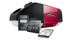 LiftMaster Garage Opener, Backup Battery, Control Panel, Remote, and Phone Connected to myQ App 