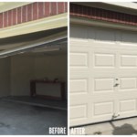 Bent garage door replaced with new metal garage door