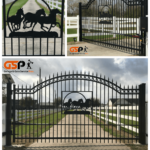 Decorative Metal Gate Work with 3 horses running together